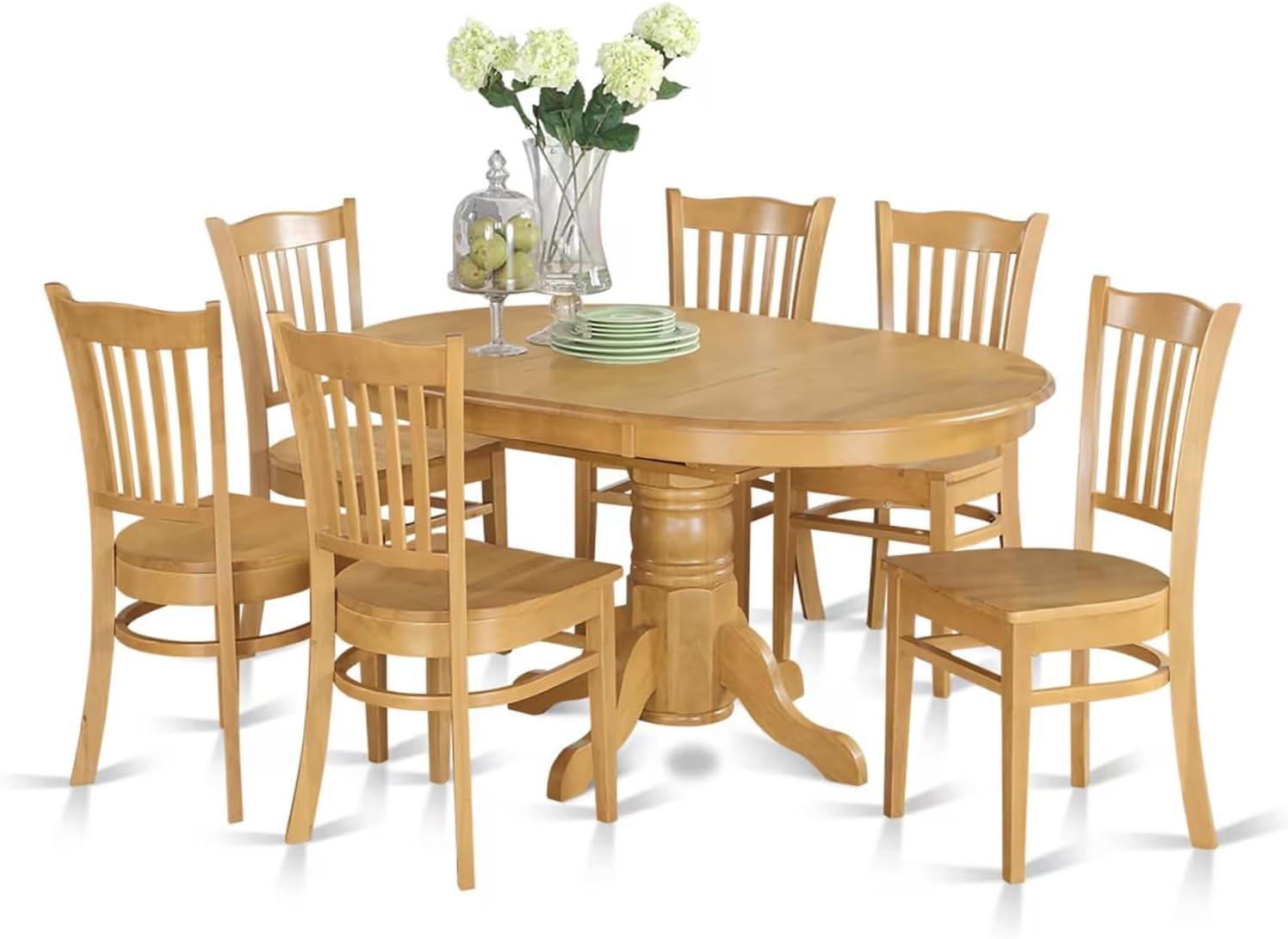 Oak Oval Dining Table Set with 6 Chairs