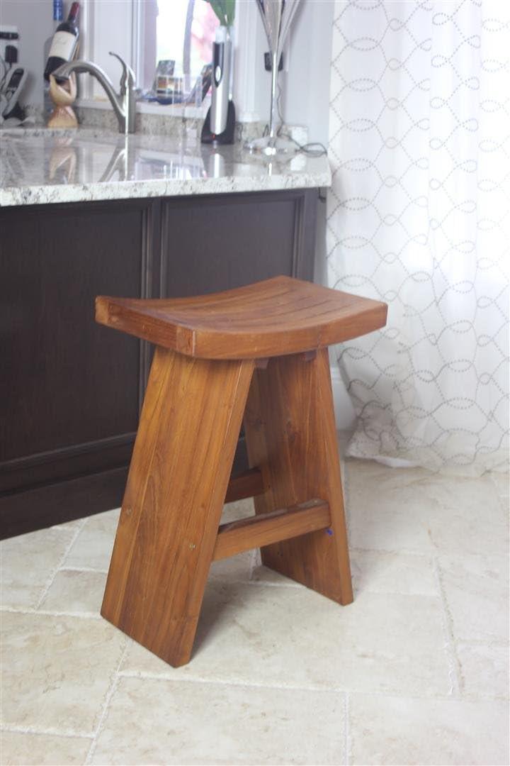 24" Tall Teak Wood Asian-Style Counter Stool