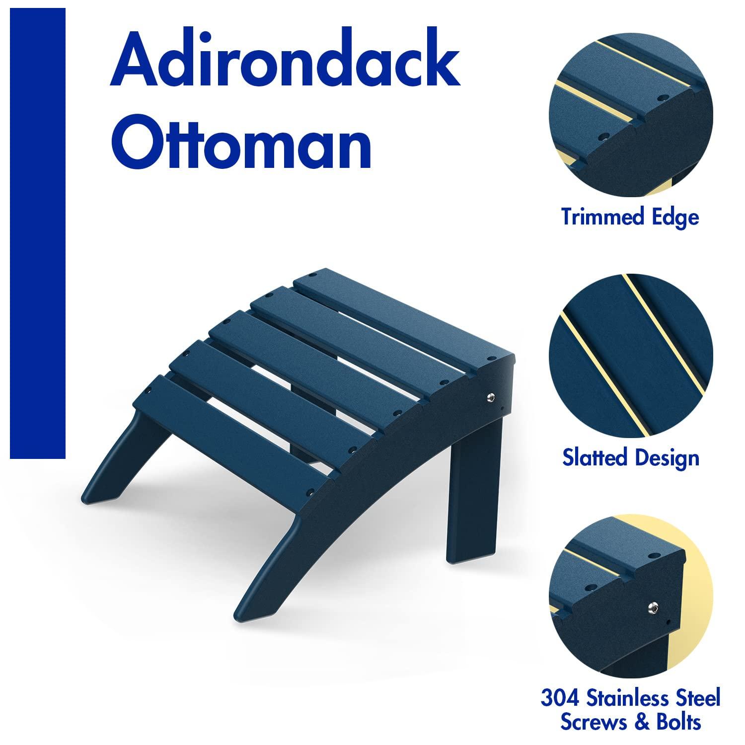 saney Adirondack-Ottoman | Folding | HDPE Plastic | Outdoor Footrest | All Weather | Foot Rest | Foot Stool | Blue | for Adirondack Chair | for Patio Backyard Pool