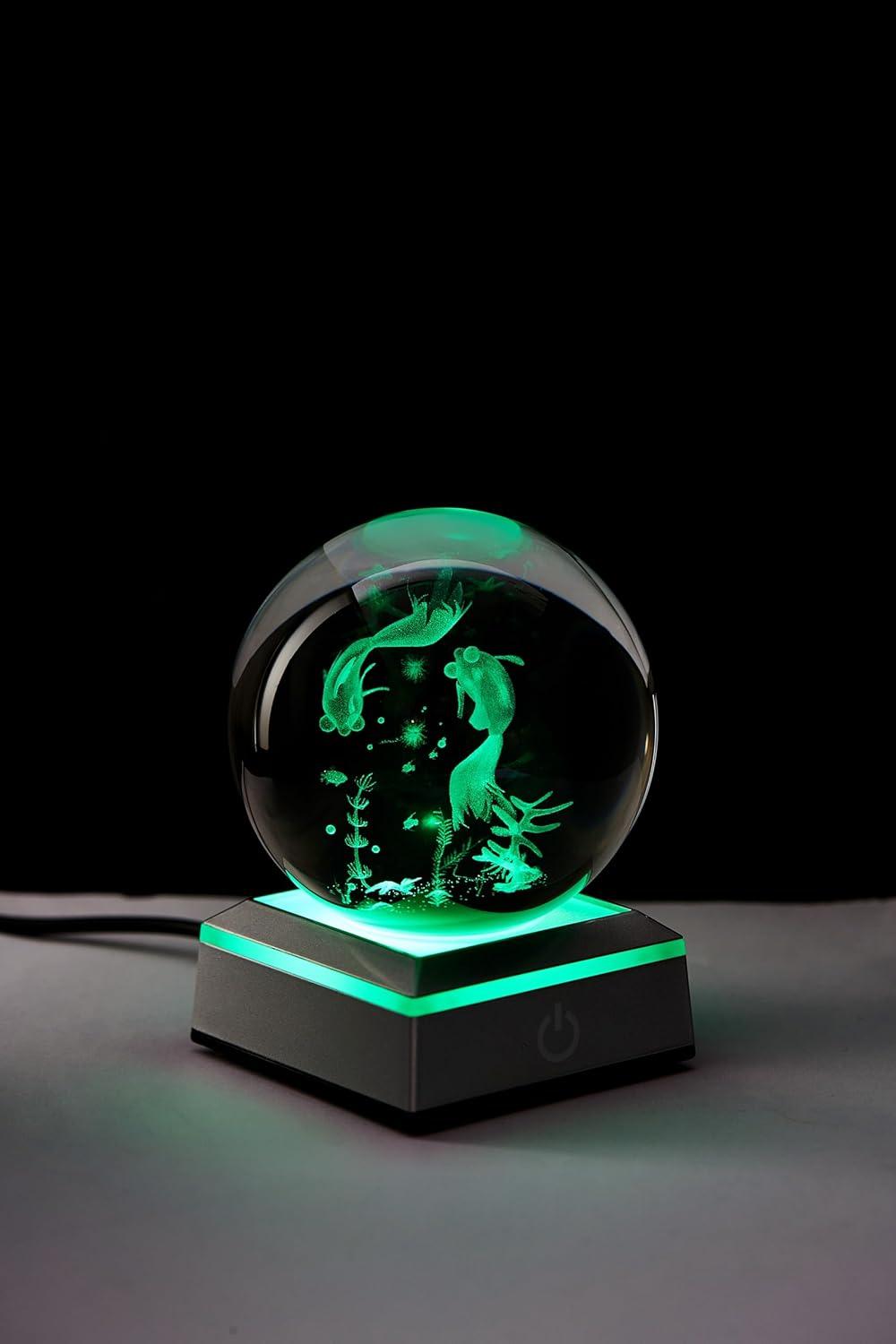 3D Sea Turtle Crystal Ball Night Light, Upgraded 3.15 Inch Glass Ball Lamps with LED Base, Sea Turtle Lamp Decor, Birthday Holiday Xmas Gifts for Boys Girls Friends (Sea Turtle)