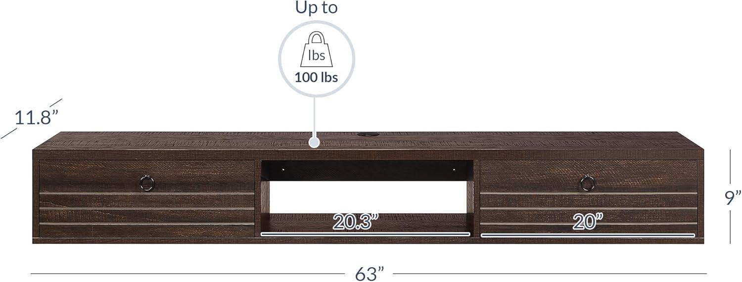 BELLEZE Modern Floating Wall Mounted 63 Inch TV Console With Built-In Shelf & Compartments, Space Saving Decorative Contemporary Media Storage, For Up To 100lbs - Langston (Espresso)