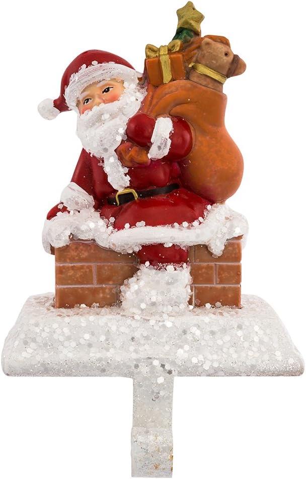 Kurt Adler Resin Santa with Gift Box Stocking Holder, 6.5-Inch