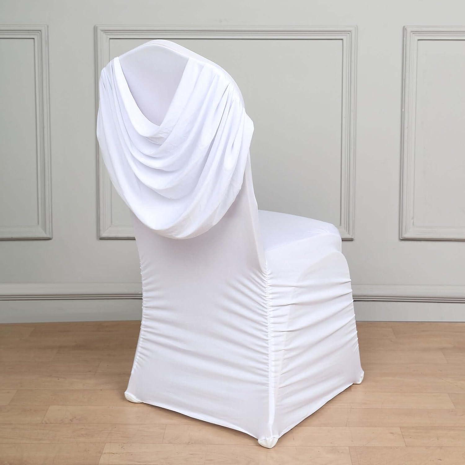 Efavormart White Ruched Swag Back Premium Spandex Fitted Banquet Chair Cover With Foot Pockets