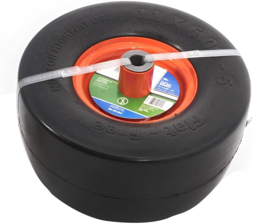 11 In. X 6 In. Universal Flat Free Zero Turn Front Wheel Assembly With Smooth Tread And Orange Rims