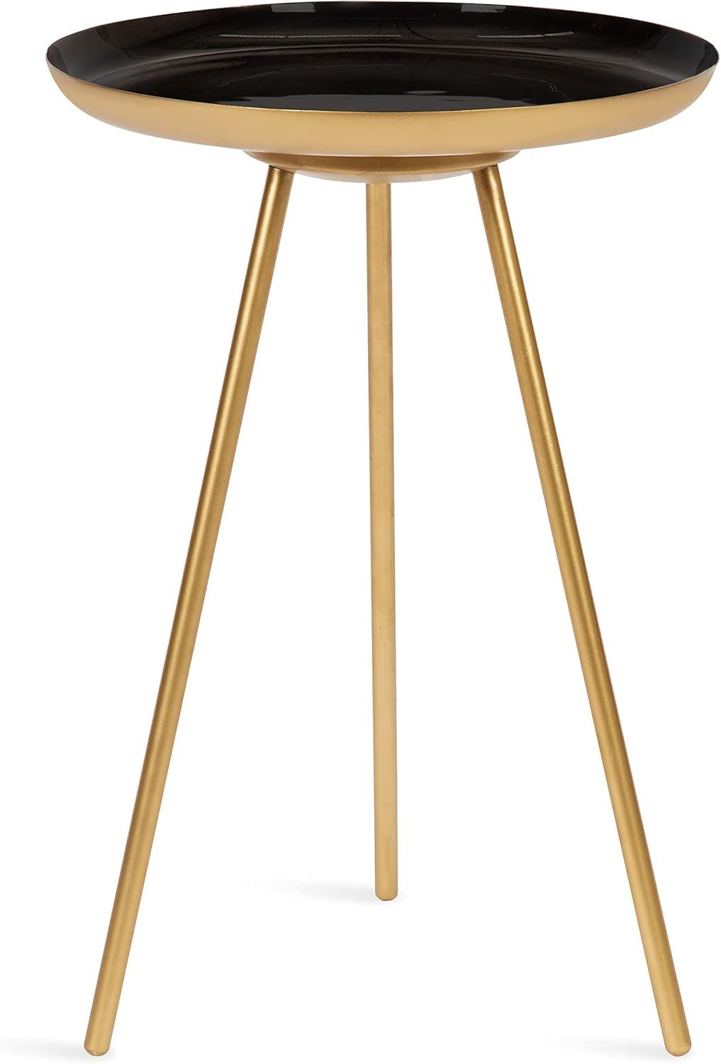 Kate and Laurel Laranya Round Metal Side Table, 15x15x22.5, Black and Gold