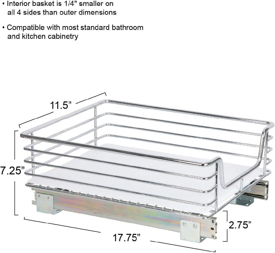 Household Essentials Glidez Chrome-Plated Steel Pull-Out/Slide-Out Storage Organizer with Plastic Liner for Under Cabinet Use - 1-Tier Design - Fits Standard Size Cabinet or Shelf, Chrome