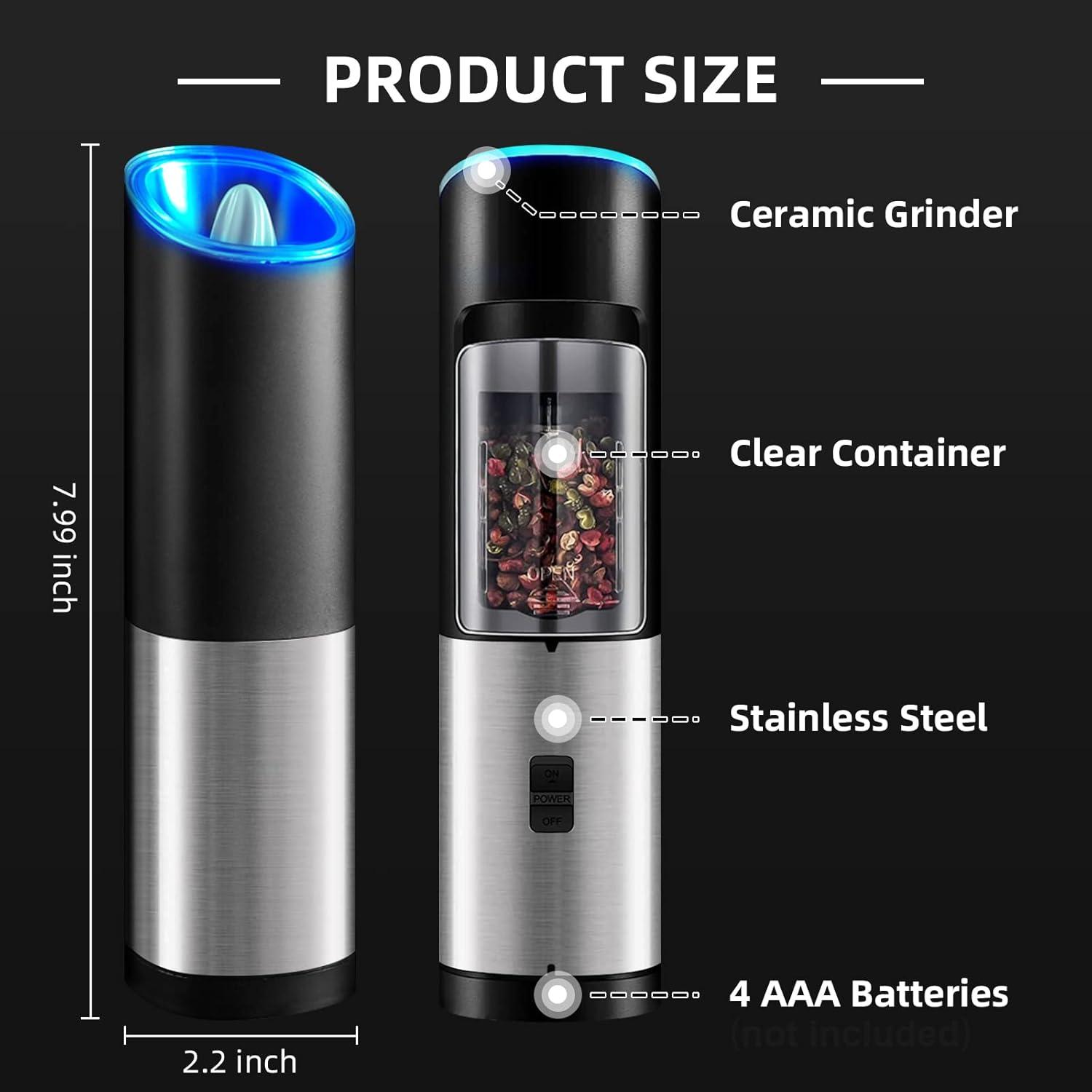 Stainless Steel Electric Salt and Pepper Grinder Set with LED Light