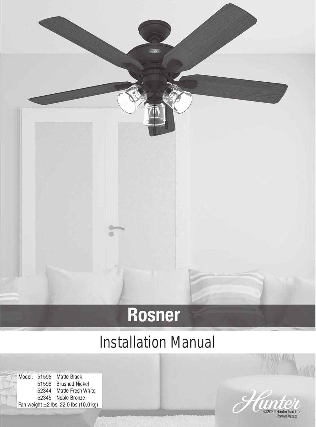 Hunter Fan 52" Rosner 5 - Blade Ceiling Fan With Lights and Pull Chains