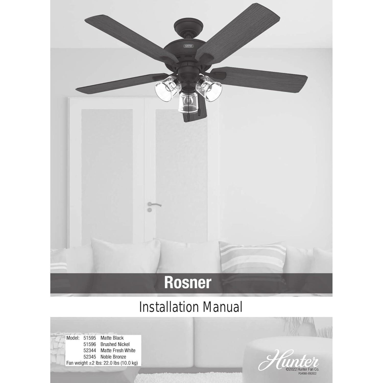 Hunter Fan 52" Rosner 5 - Blade Ceiling Fan With Lights and Pull Chains