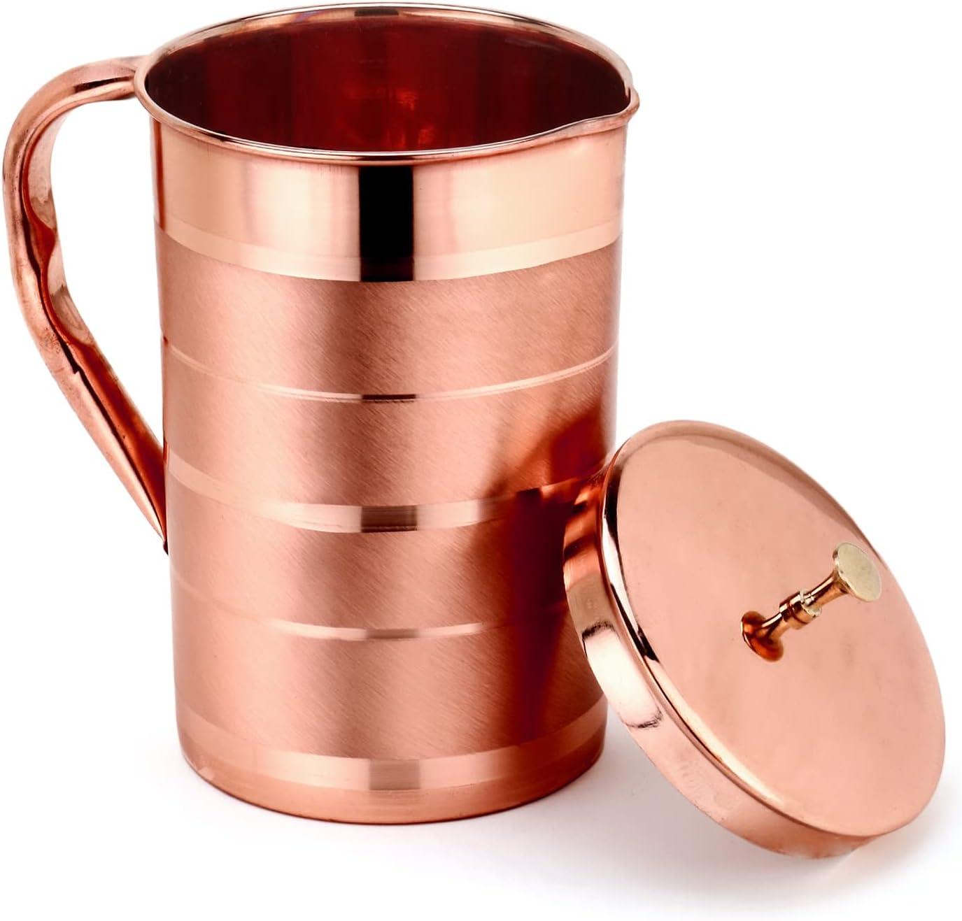 Zap Impex Pure Copper Luxury Jug Pitcher Decanter Beverage Capacity 1.6 Liters Color: Brown