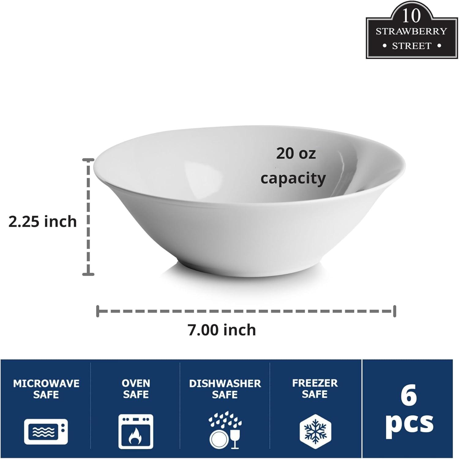 Simply White 7" Ceramic Microwave Safe Cereal Bowls, Set of 6