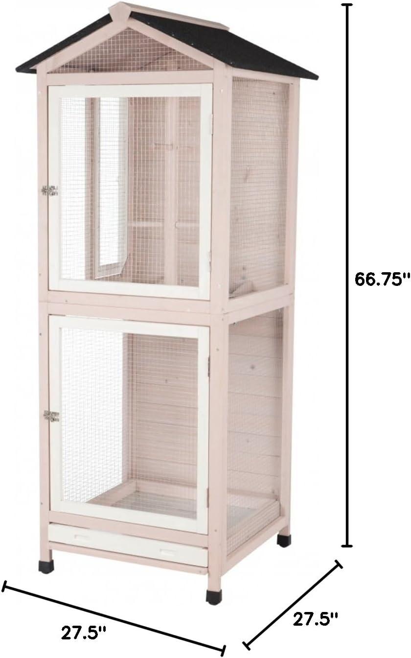 TRIXIE Large 66.5" Indoor-Outdoor Wooden Aviary with 3 Front Doors & 2 Perches, Gray