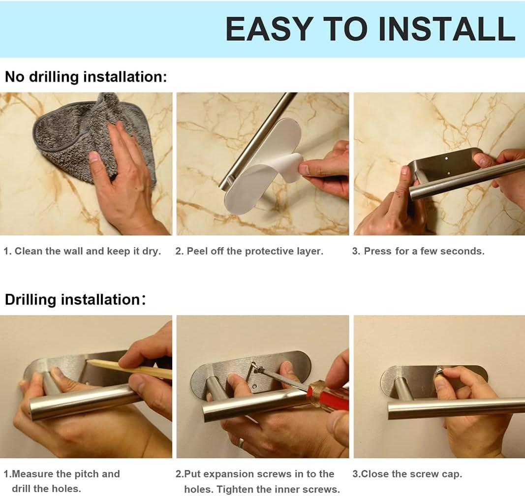 Paper Towel Holder Under Cabinet 2 Pack,Stainless Steel Paper Towel Holder Wall Mount for Kitchen, Bathroom, RV, Paper Towel Rack with Self Adhesive and Screws (Silver)