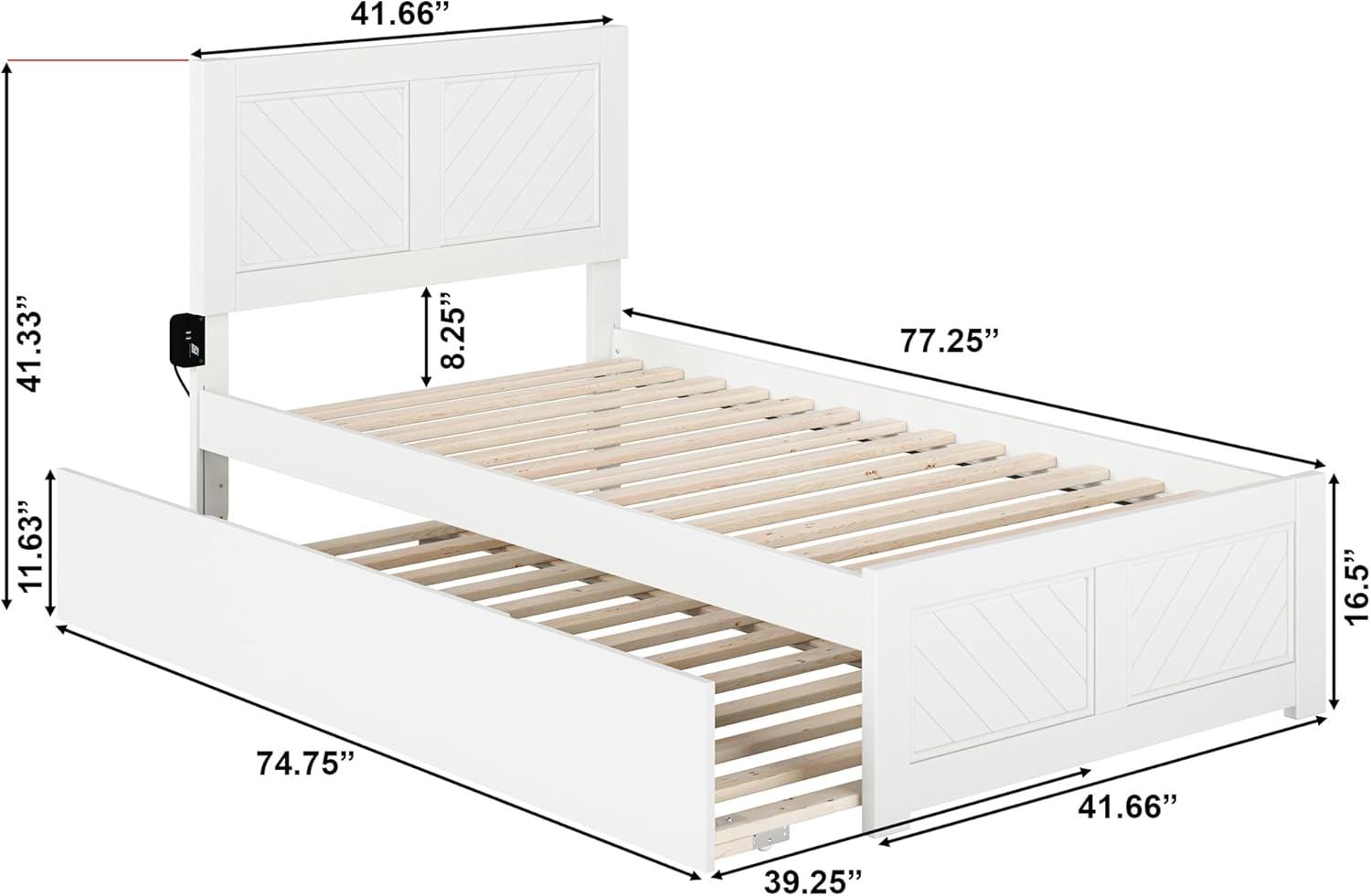 HAOYUN Canyon Twin XL Farmhouse Solid Wood Platform Bed with Footboard & Twin XL Trundle, White