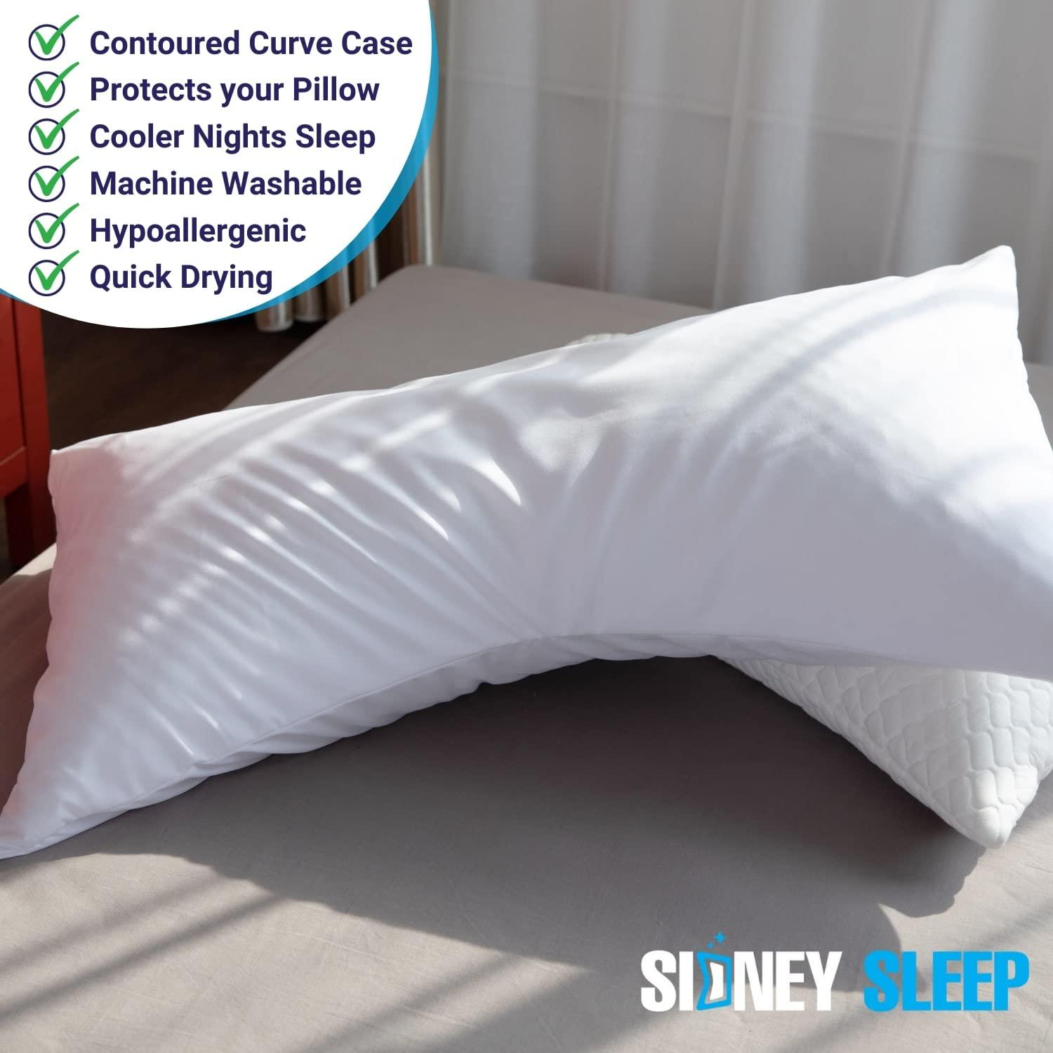 Sidney Sleep Curved Pillow Covers - Full Length Zipper Closure - Premium Soft Brushed Microfiber - 20 x 30 Inches - Fits Curved Side Sleeping Pillows (Queen, White)