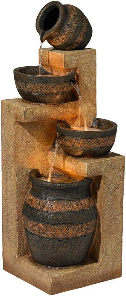 John Timberland Stoneware Bowl and Jar Rustic Cascading Outdoor Floor Water Fountain with LED Light 46" for Yard Garden Patio Home Deck Porch Exterior