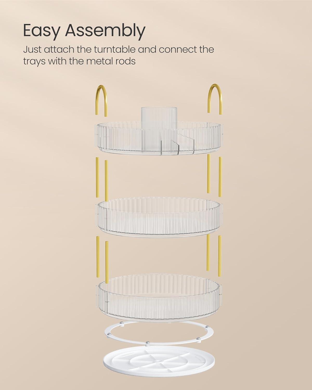 SONGMICS Makeup Organizer, 3-Tier Round Rotating Skincare Organizer Countertop, Customizable, Toiletries Vanity Organizer, Lazy Susan, Gift, Transparent UJKA011W02