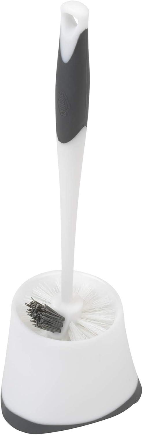 White and Gray Plastic Toilet Brush with Holder