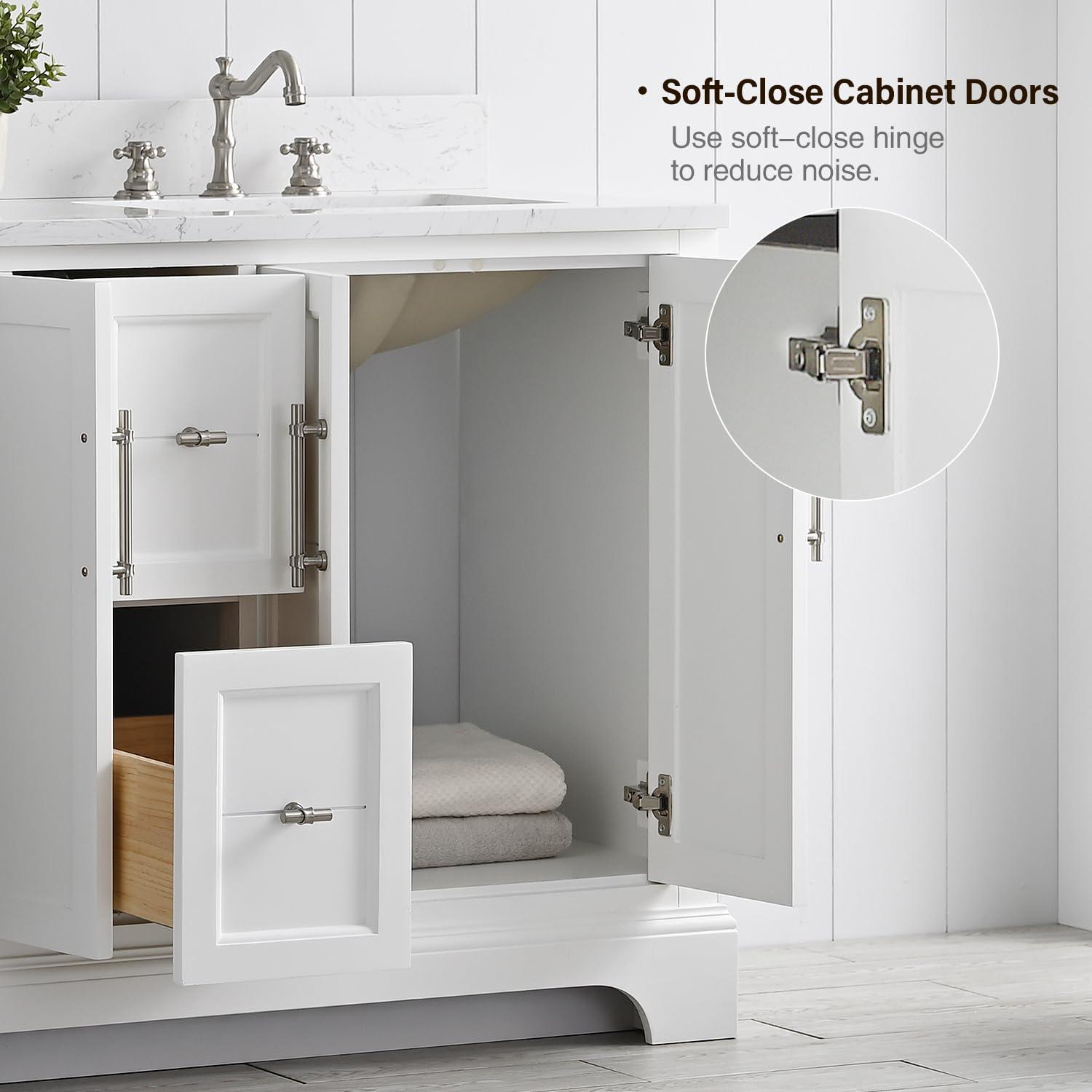 Vanity Art VA5054-W 54 x 22 x 34 in. Single Sink Bathroom Vanity with Quartz Top & Backsplash, White