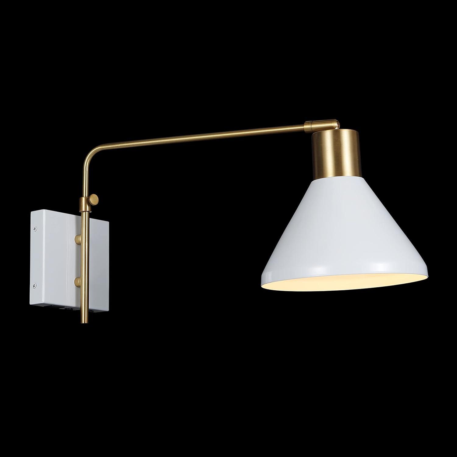 Max 20.5" Swing Arm 1-Light Modern Midcentury Iron USB Charging Port LED Sconce, White/Brass Gold