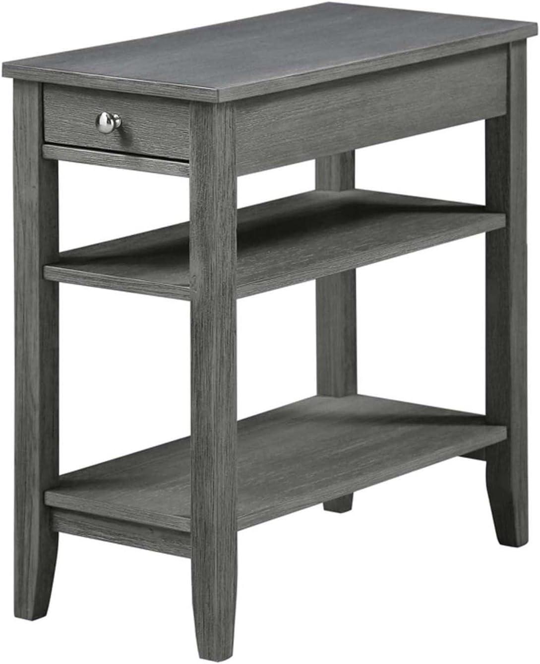 Dark Gray Wood Three-Tier End Table with Drawer