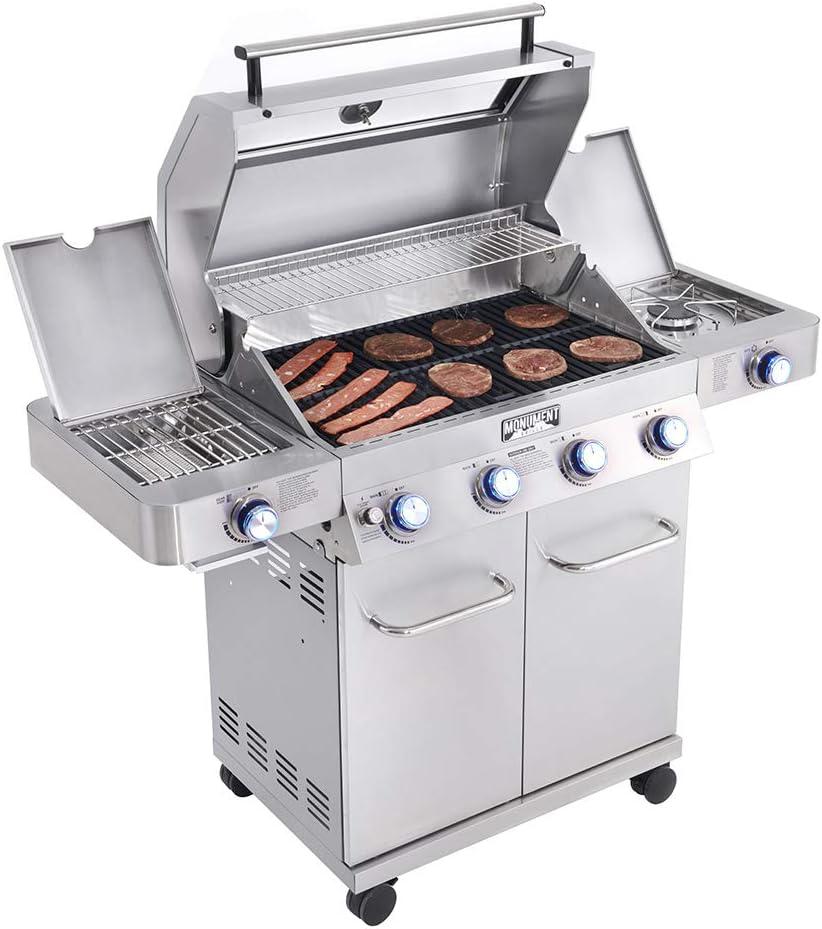 Monument Grills 24367 4-Burner Full Stainless Propane Gas Grill with 2 Side Burners