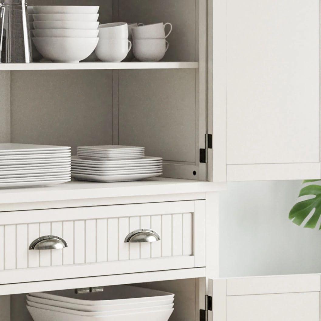 Nantucket Pantry Off White - Homestyles: Coastal Style Storage, 4-Door Hardwood Cabinet with Adjustable Shelves