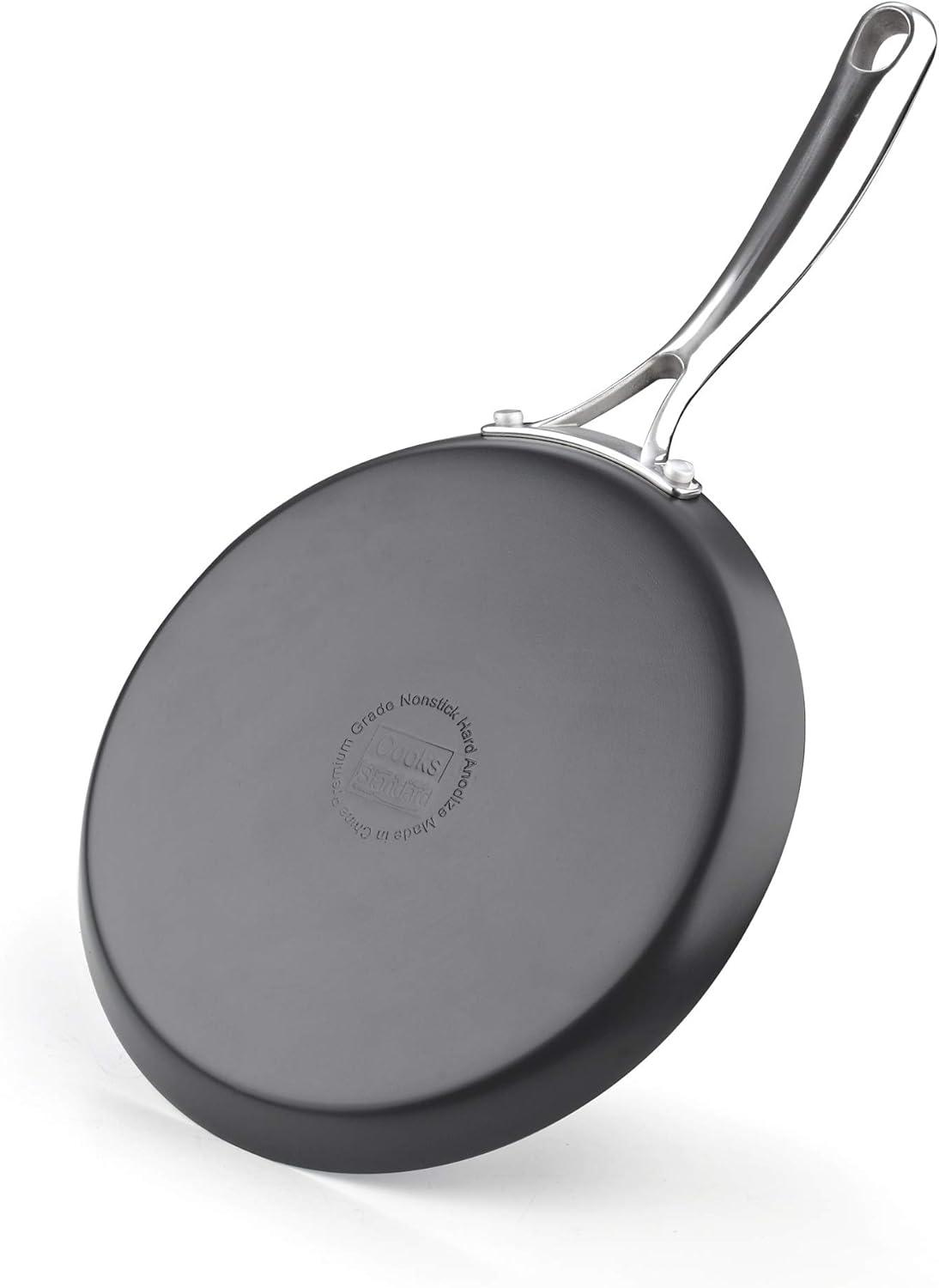 Cooks Standard 9.5-inch Crepe Pan Nonstick Hard Anodized, Dosa Tortilla Omelet Pan Pancake Flat Skillet Tawa Griddle, Black