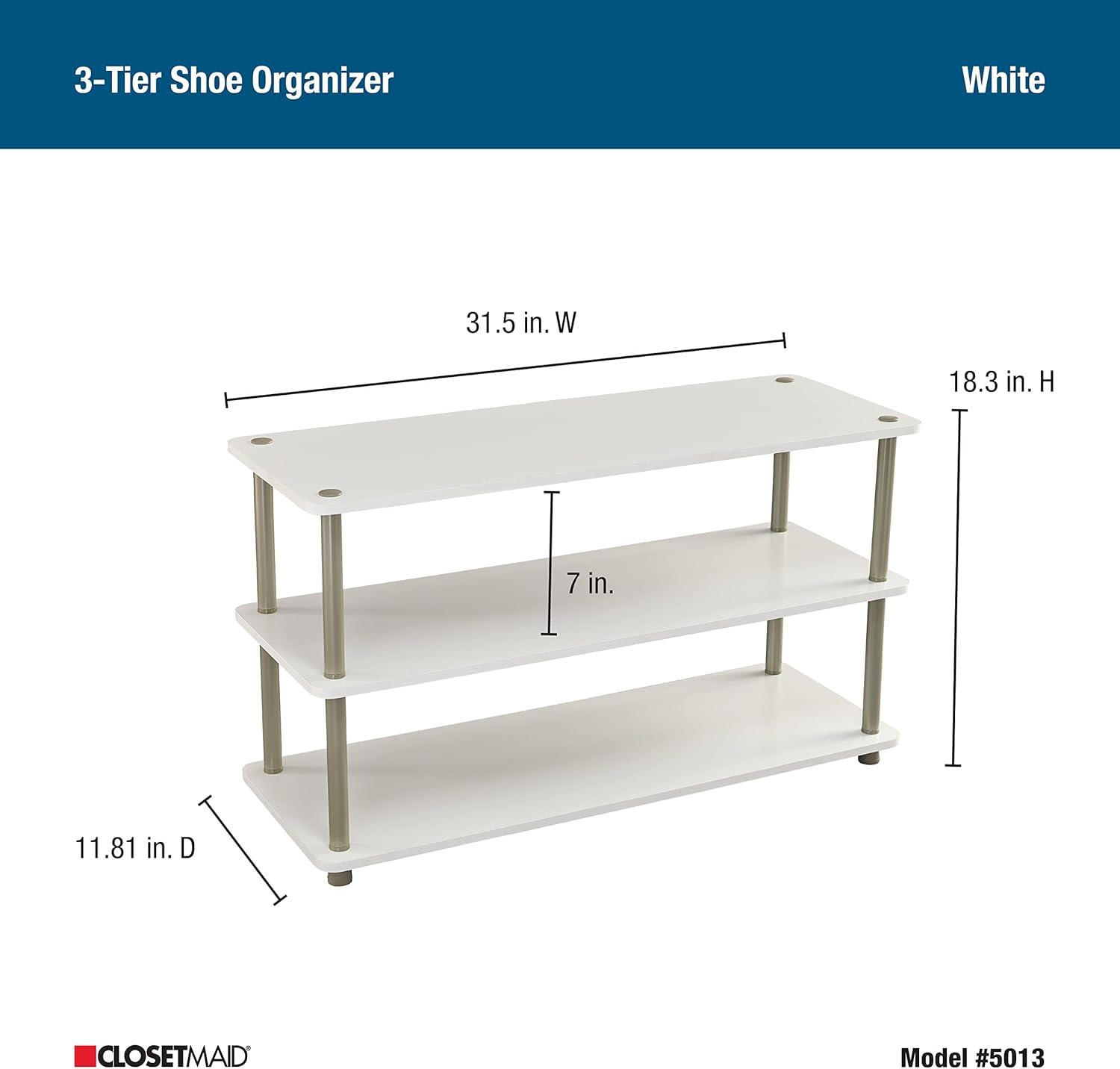 White 3-Tier Wood and Metal Stackable Shoe Organizer