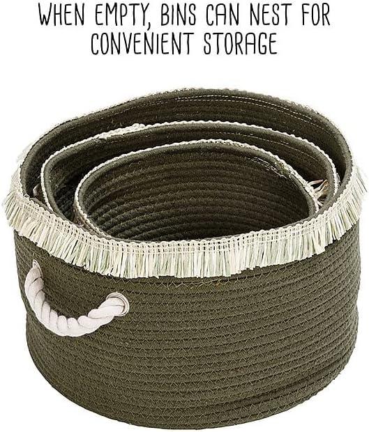 Bohemian Black Ombre Cotton Rope Round Storage Baskets, Set of 2