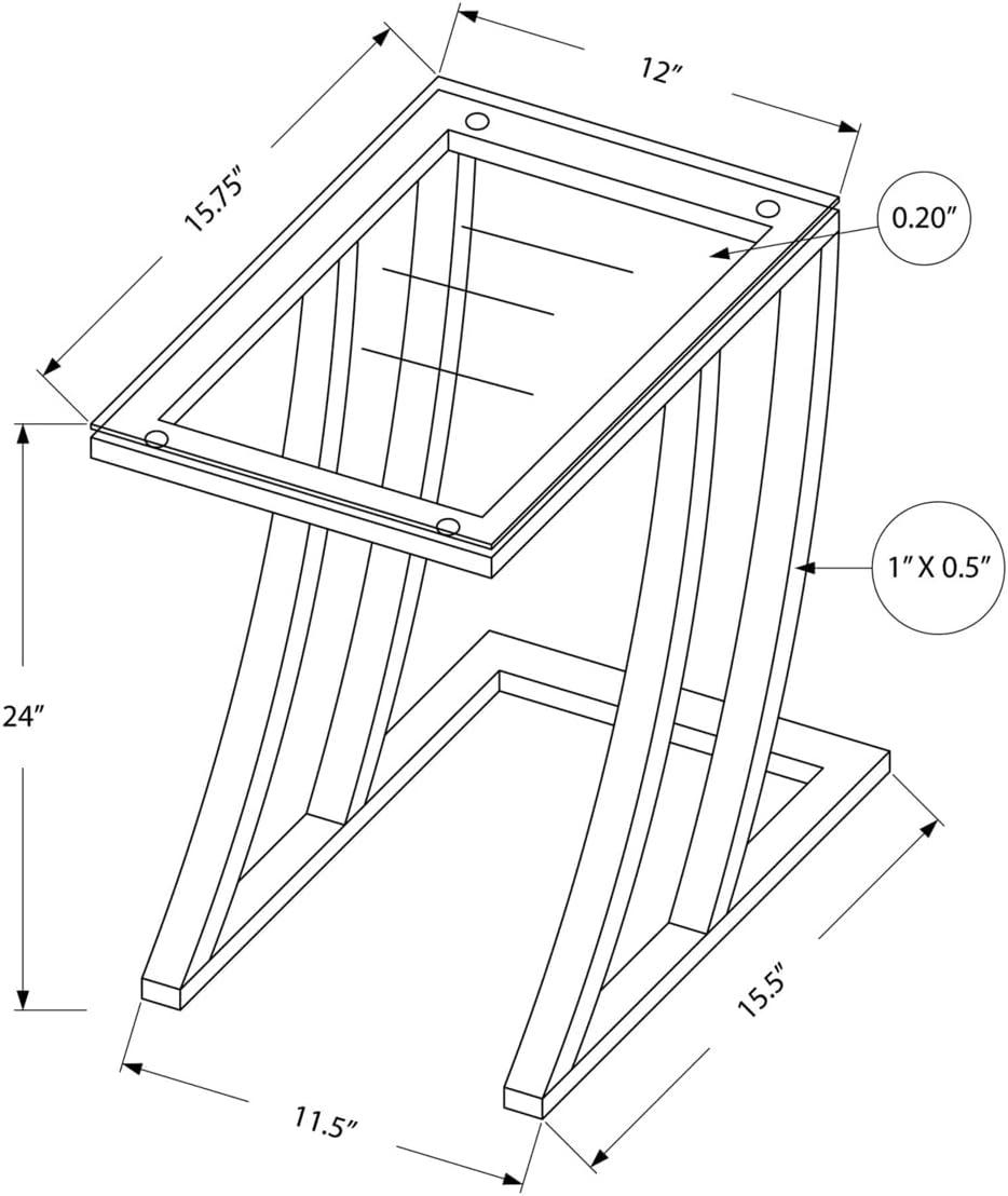 Monarch Specialties Accent Table C-Shaped End Side Snack Living Room Bedroom Metal Tempered Glass Grey Clear Contemporary Modern