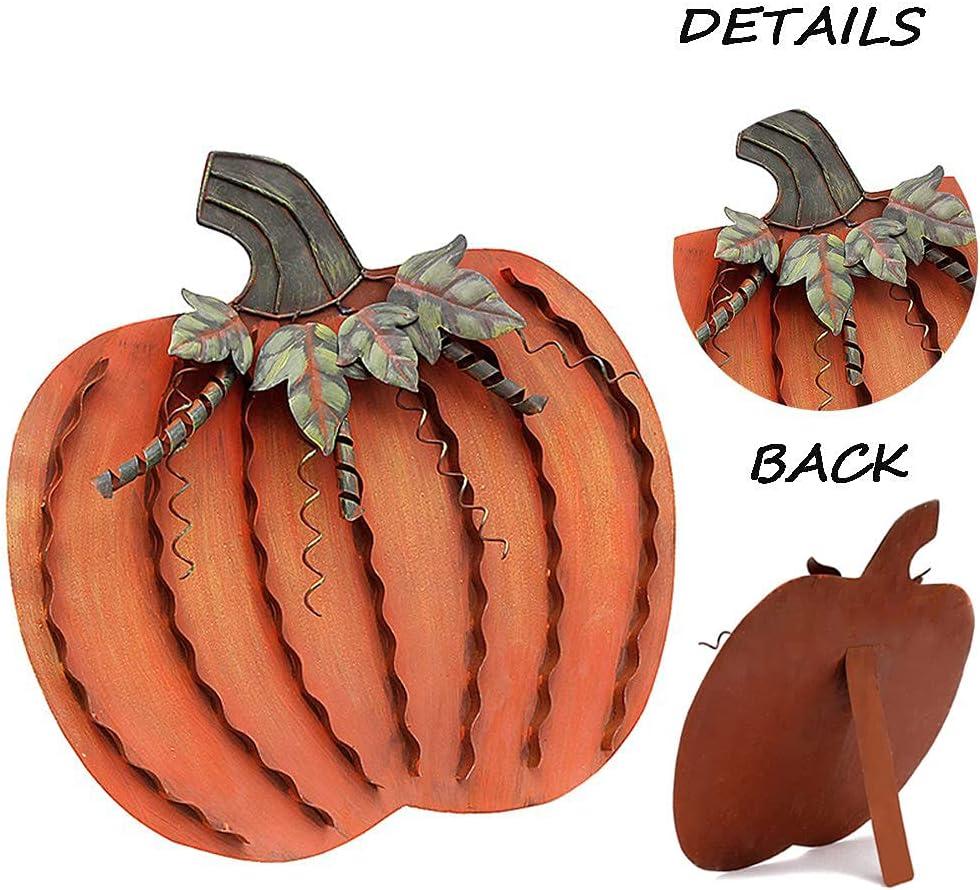 18" Orange Metal Pumpkin Decor with Leaves and Spirals