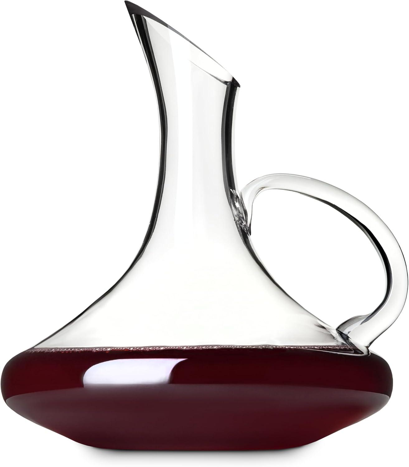 Hand-Blown Glass Wine Decanter with Handle, 52 oz