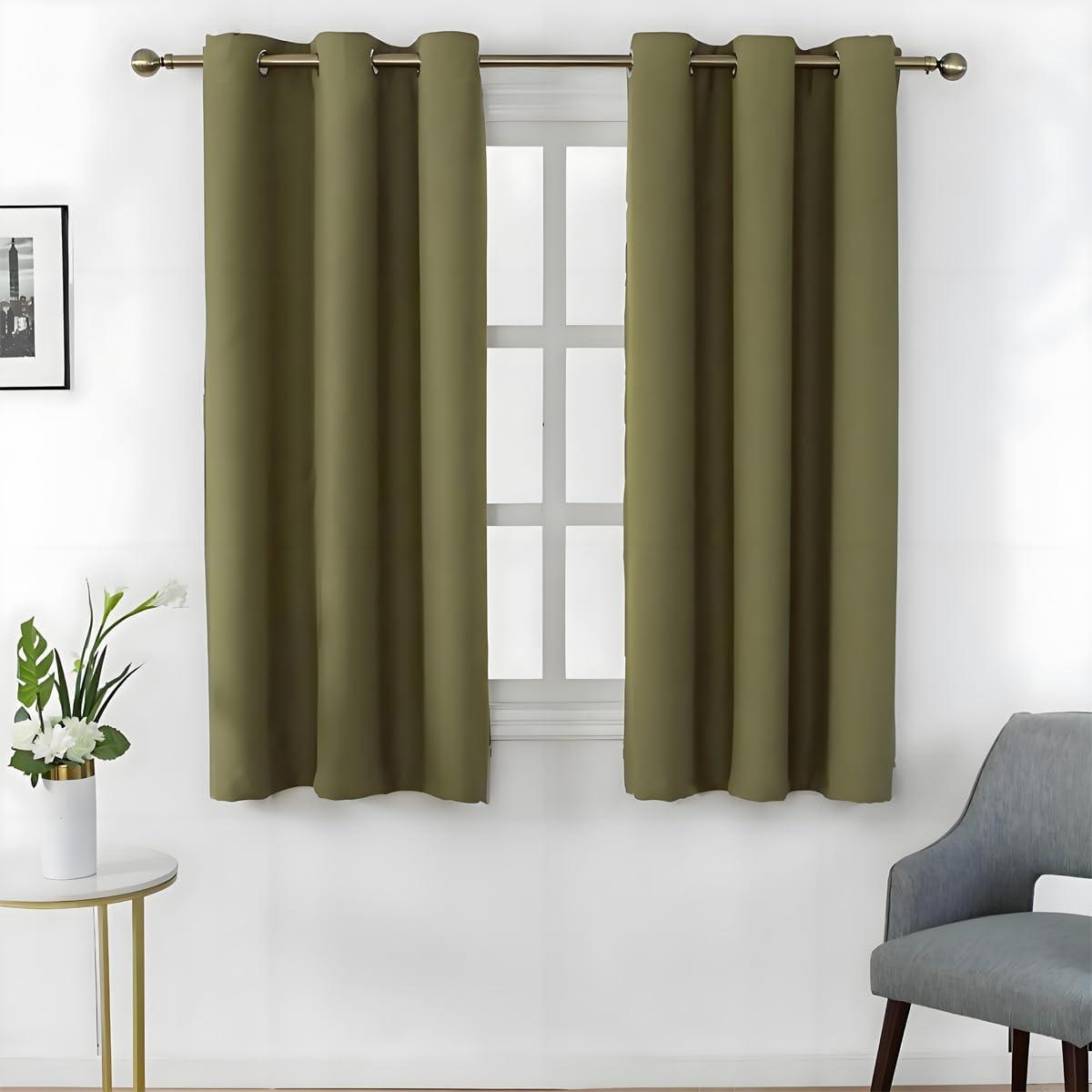 Olive Blackout Grommet Polyester Window Panels Set