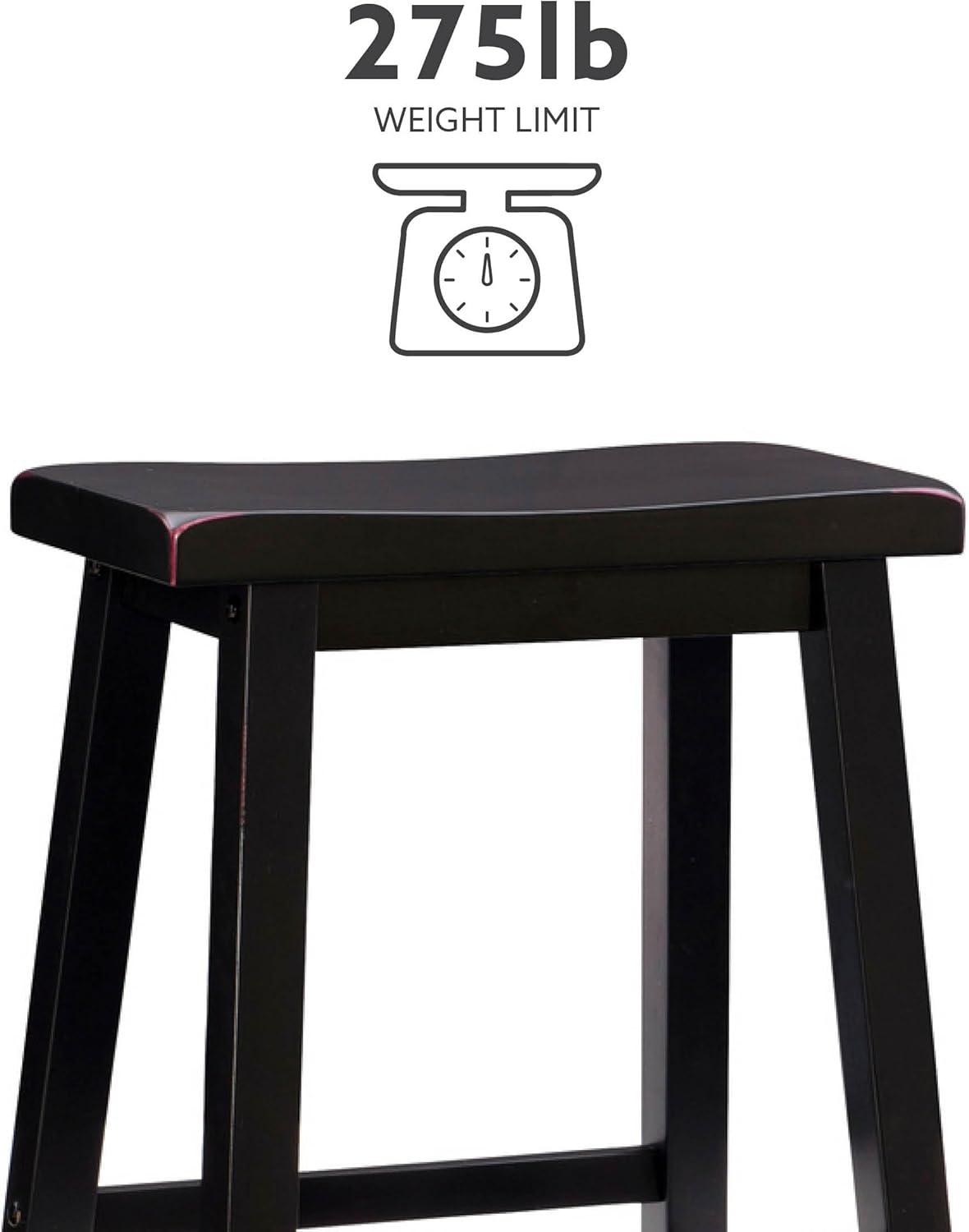 Linon Beamon 24" Sturdy Wood Backless Saddle Seat Counter Stool in Antique Black