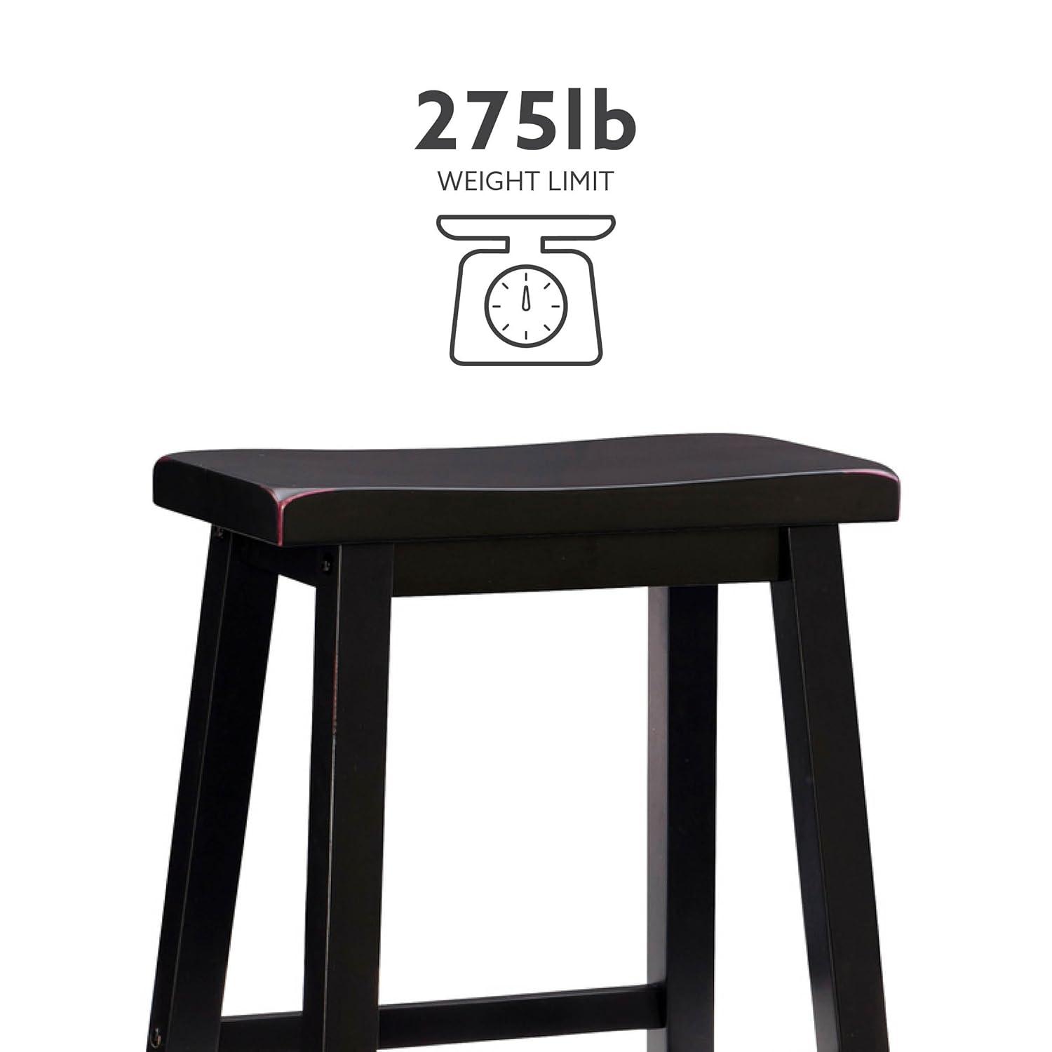 Linon Beamon 24" Sturdy Wood Backless Saddle Seat Counter Stool in Antique Black