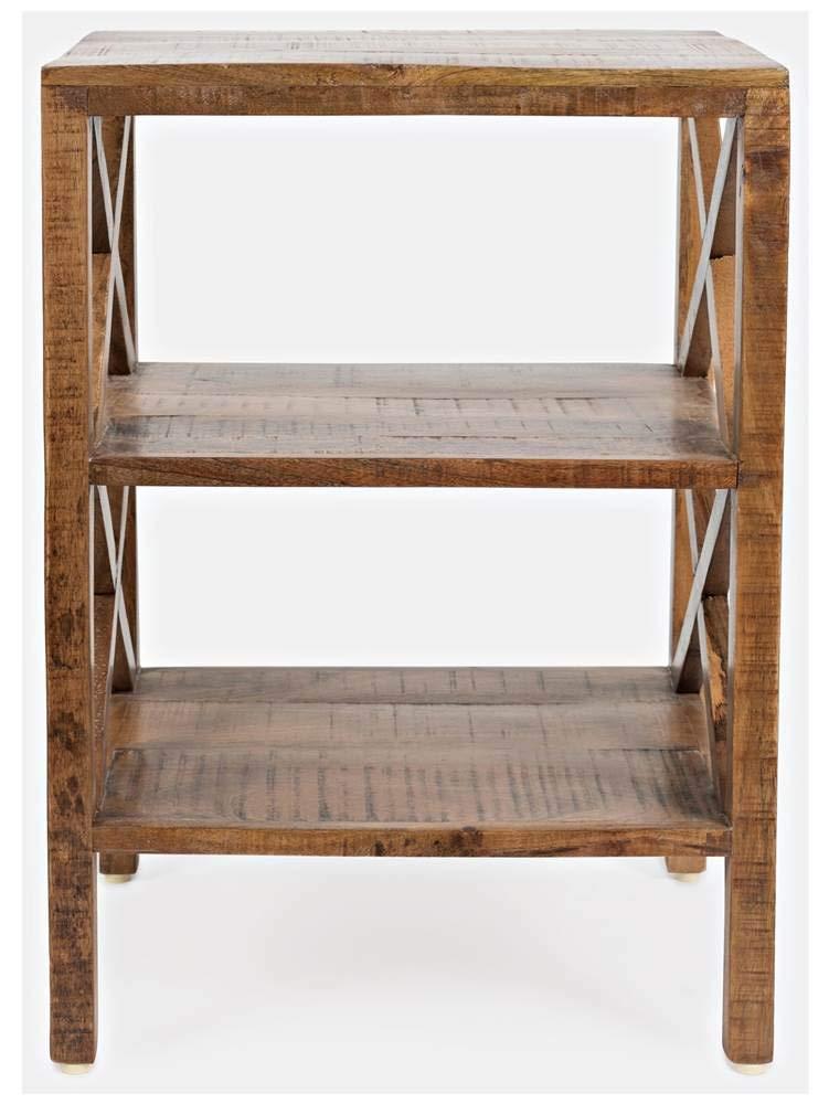Jofran Global Archive Solid Wood Rustic Modern X-Side Accent Bookcase with Two Shelves