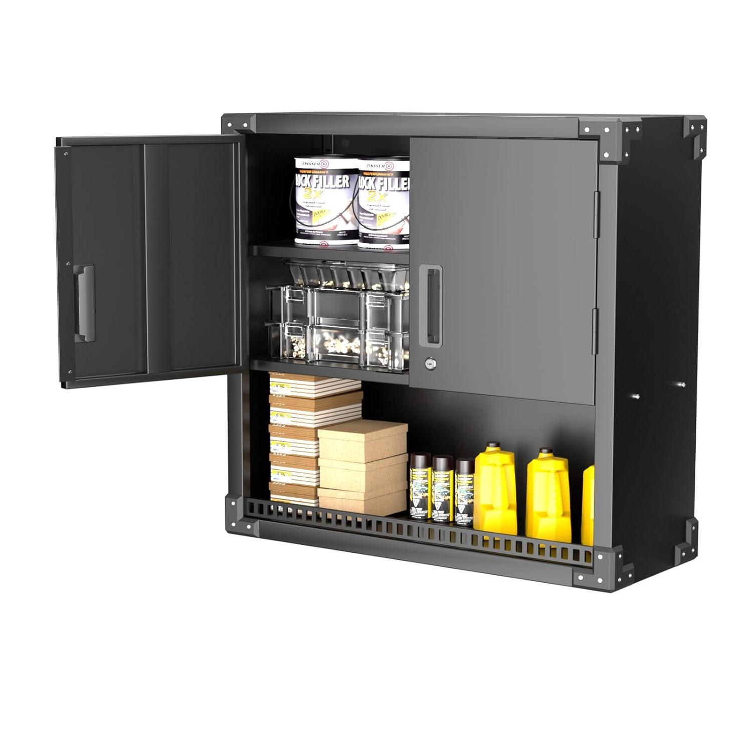 AOBABO Metal Garage Wall Mounted Storage Cabinet with Locking Door, Shelf, and Opened Drawer for Warehouse and Office Organization, Black