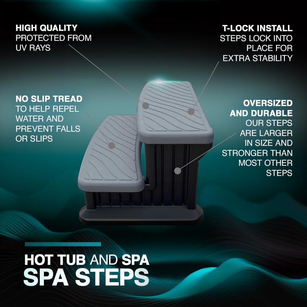 Puri Tech Universal Spa & Hot Tub Outdoor Steps No Slip Grip Support - Light Grey