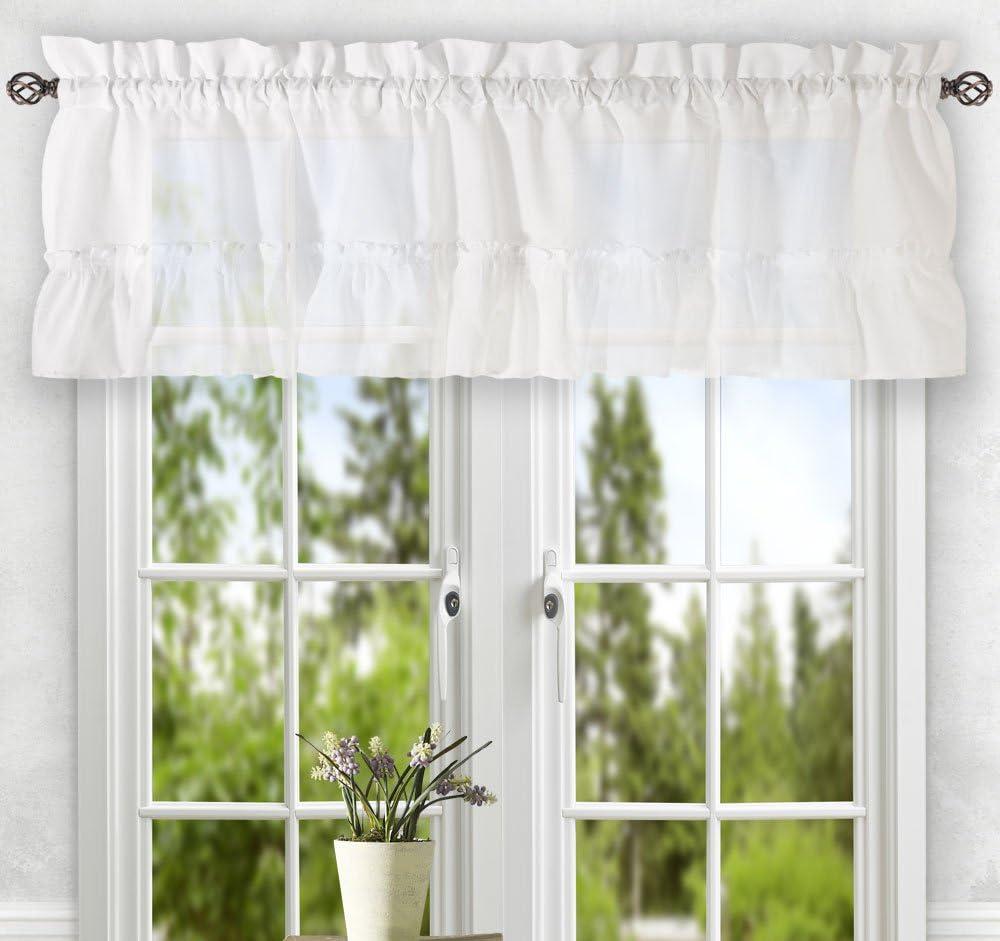 Ellis Stacey 1.5" Rod Pocket High Quality Fabric Solid Color Window Tailored Tier Pair 56"x24" White