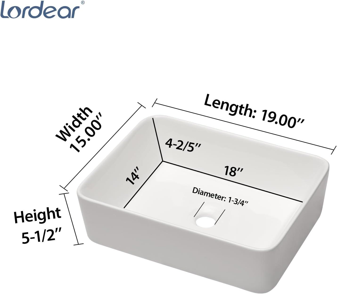 Rectangular White Ceramic Above-Counter Bathroom Vessel Sink