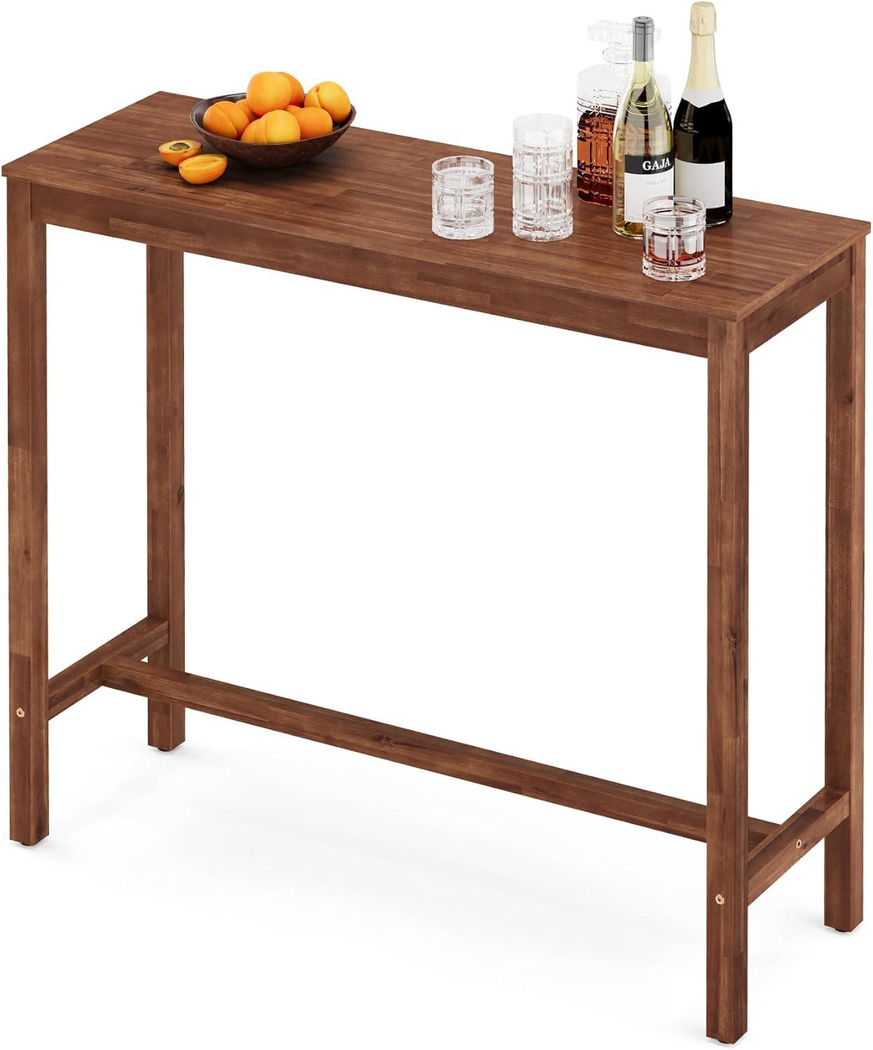 Teak Brown 45-Inch Rectangular Acacia Wood Counter Height Bar Table