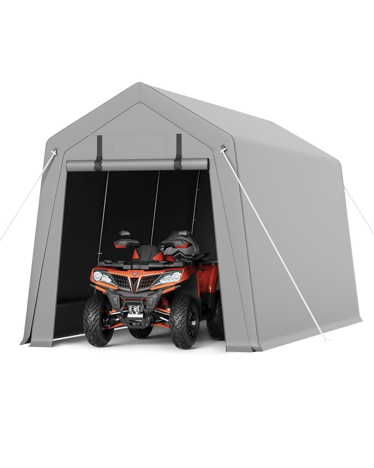 Gray Heavy Duty Waterproof Portable Carport with Zipper Doors