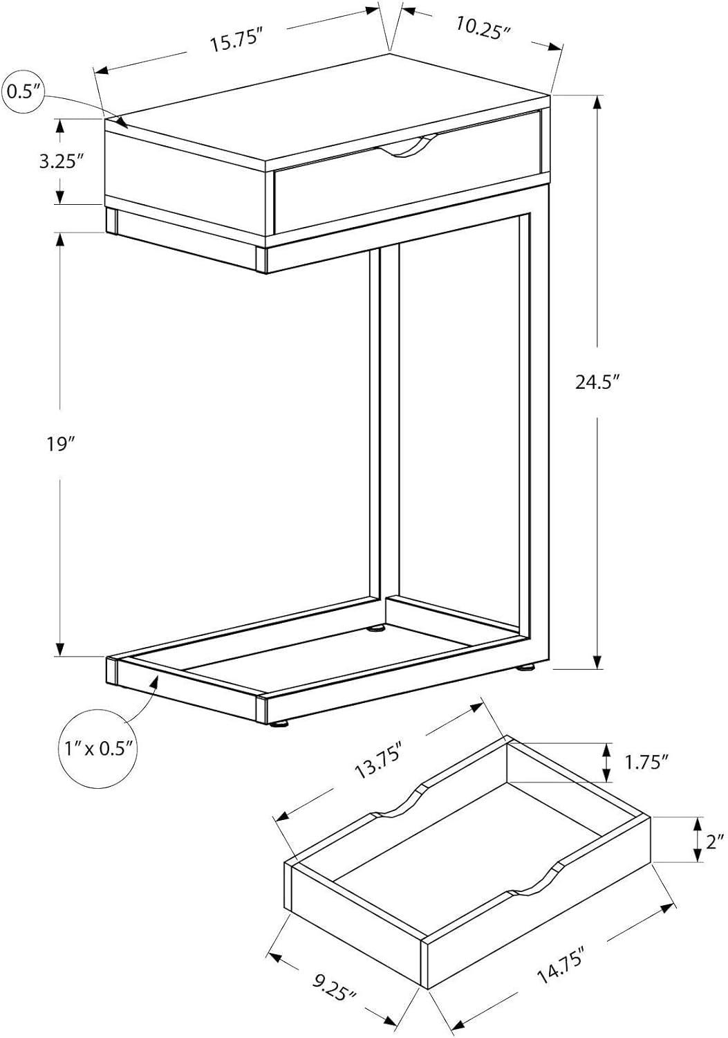 Cappuccino Rectangular C-Table with Storage Drawer and Metal Base