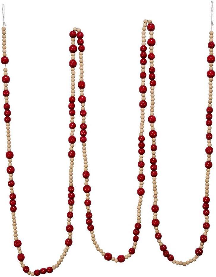 Kurt S. Adler 9-Foot Natural and Red Wooden Bead Garland