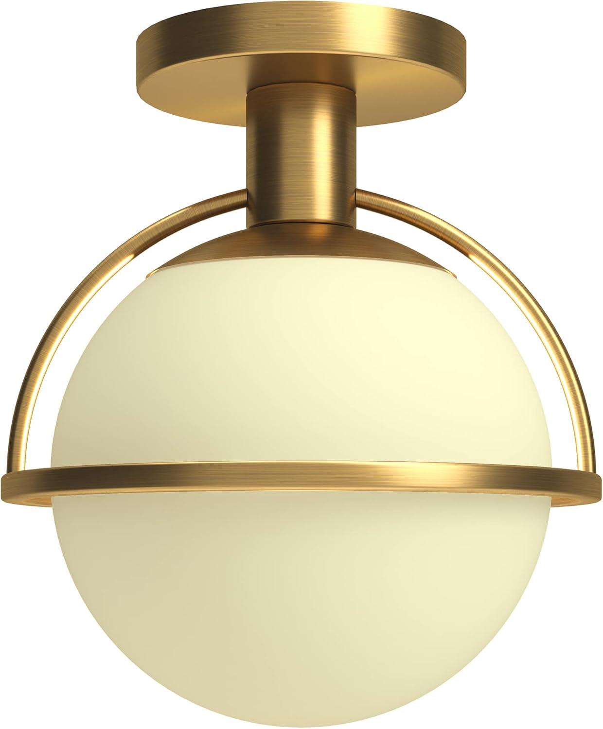 Evelyn&Zoe 9.25" Antique Brass Finish Metal/Glass Semi Flush Mount