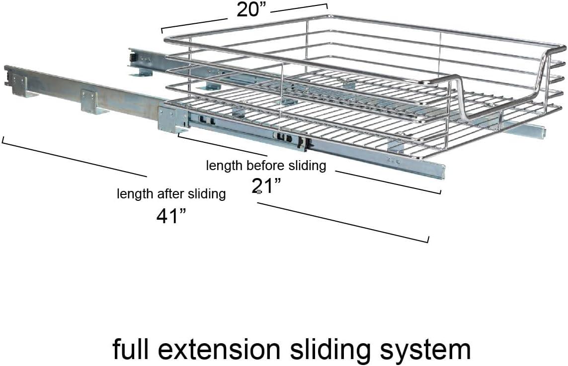 Glidez Multipurpose Chrome-Plated Steel Pull-Out/Slide-Out Storage Organizer for Under Cabinet Use - 1-Tier Design - Chrome