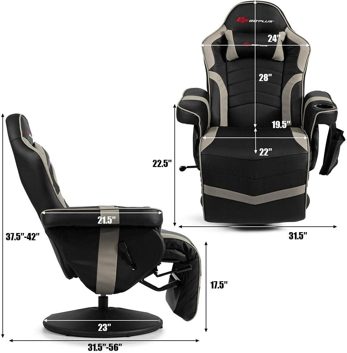 Costway Massage Gaming Recliner Reclining Racing Chair Swivel Gray