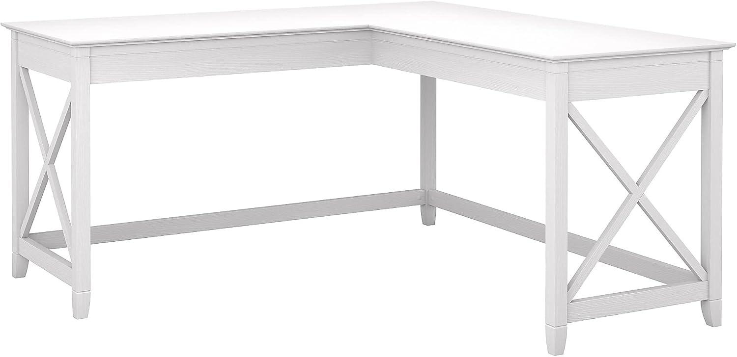 Pure White Oak 60" Corner Desk with Drawer and X-Shaped Sides