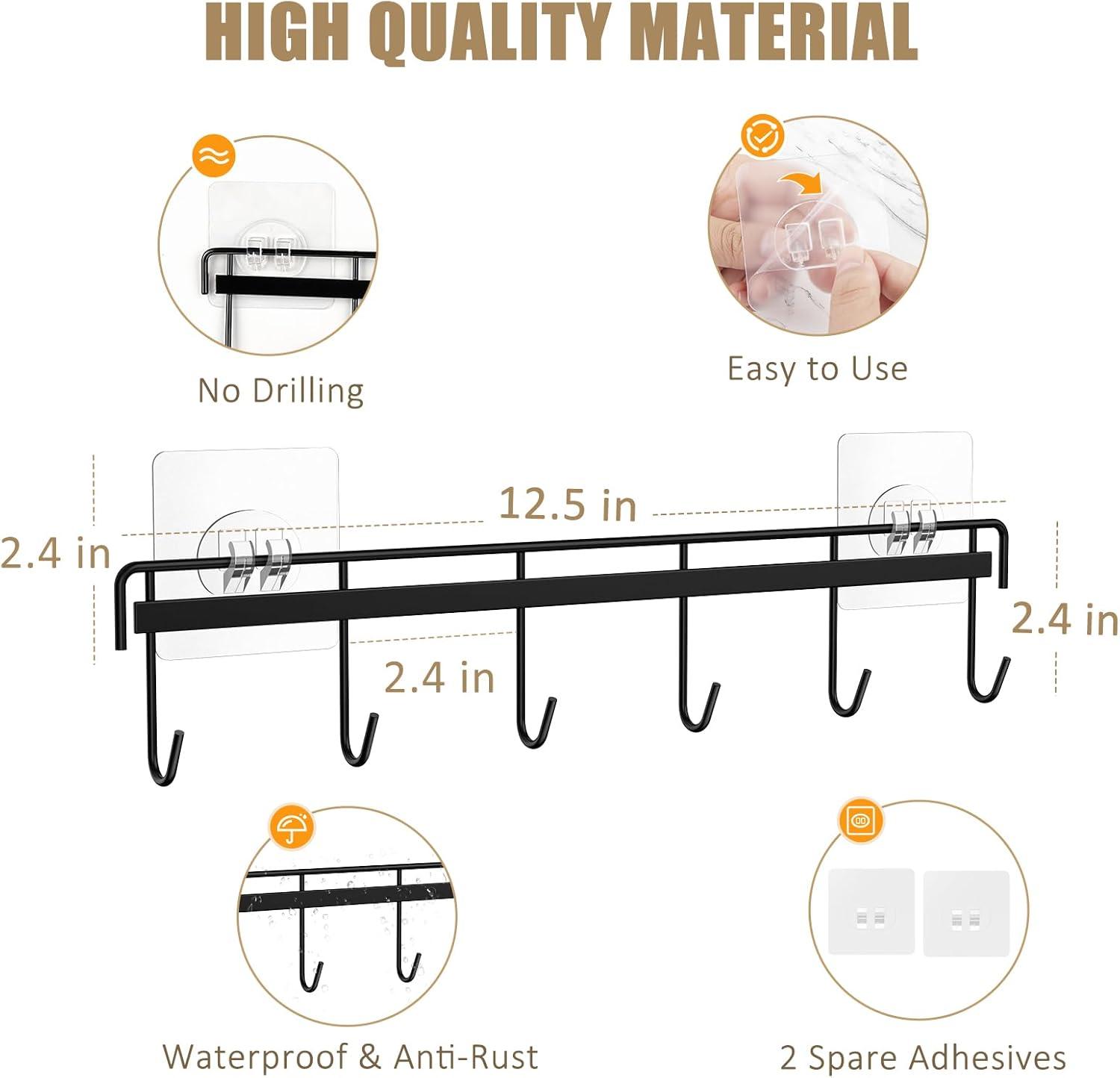Prep & Savour Kitchen Utensil Rack Wall Mount, Adhesive Kitchen Utensil Hanger No Drilling